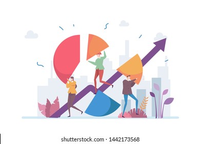 Market Share Vector Illustration Concept Showing A Market Share Percentage Using A Pie Chart, Suitable For Landing Page, Ui, Web, App Intro Card, Editorial, Flyer, And Banner.