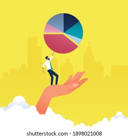 Concepto de ilustración de vector de cuota de mercado que muestra un porcentaje de cuota de mercado mediante un gráfico circular
