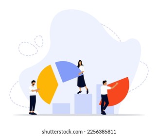 Market Share Vector Illustration Concept Showing a market share percentage using a pie chart, Suitable for landing page, ui, web, App intro card, editorial, flyer, and banner.