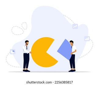 Concepto de Ilustración de Vector de Cuota de Mercado Mostrando un porcentaje de cuota de mercado usando un gráfico circular, Adecuado para página de inicio, ui, web, tarjeta de introducción de aplicaciones, editorial, volante y banner.