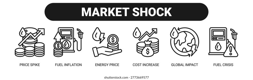 Market Shock web banner icon vector illustration concept with icons of price spike, fuel inflation, energy price, cost increase, global impact, and fuel crisis.
