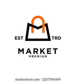 Market shop bag initial M logo icon design template modern