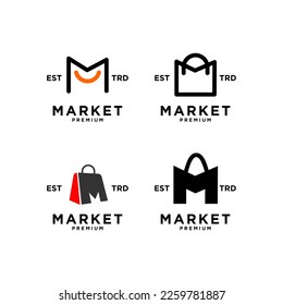 Market shop bag initial M logo icon design template modern