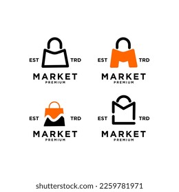 Market shop bag initial M logo icon design template modern