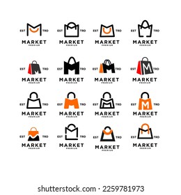 Market shop bag initial M logo icon design template modern