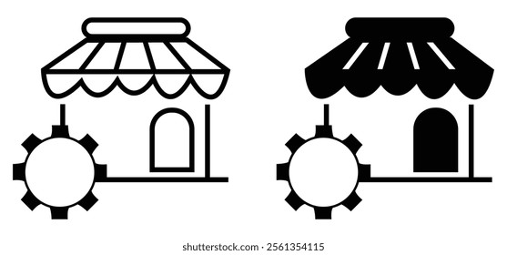 Market shop con. store, retail.Street food.commercial market place Set of store icon line design. Vector