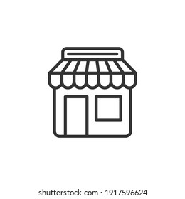 Market shop line icon. Kiosk, store, retail graphic pictograph. Street food concept linear label. Vector.