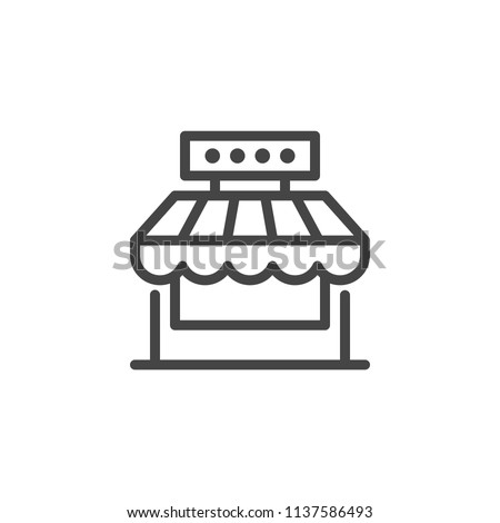 Market shop line icon. Kiosk, store, retail graphic pictograph. Street food concept linear label. Contour logo commercial market place. Vector illustration isolated on white