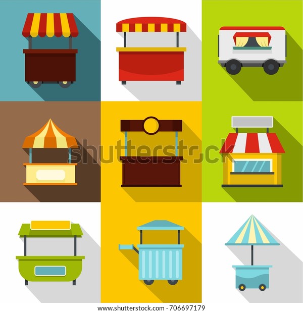 Market shop stand icon set. Flat
style set of 9 market shop stand vector icons for any web
design