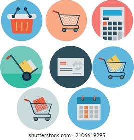 Market and shopping flat icons set