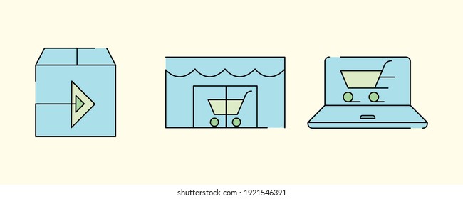 Market and Shopping Line Icons Set. Such Icons include topics such as adding to cart, online purchasing and grocery shopping. Colored agriculture icon set. Editable Stroke.