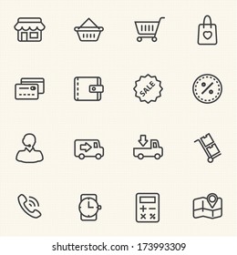 Market And Shopping Mall, Line Icons Set