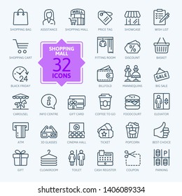 Market Shopping mall - minimal thin line web icon set. Outline icons collection. Simple vector illustration.