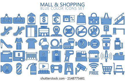 Market and Shopping mall, retail, blue color icons set with sale offer and payment symbols. Outline icons collection. Used for web, UI, UX kit and applications, vector EPS 10 ready convert to SVG svg