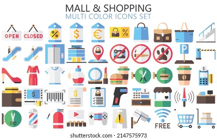 Market Shopping mall, retail, multi color icons set with sale, offer and payment symbols. Outline icons collection. Used for web, UI, UX kit and applications, vector EPS 10 ready convert to SVG svg