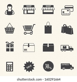 Market and shopping mall. Vector icons set