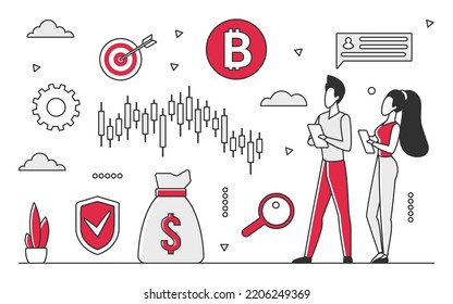Market signals indicators. Forecasting information, trading platform vector monocolor illustration