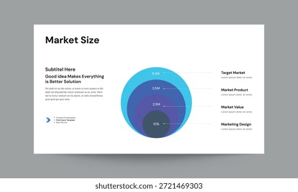 Modelo de apresentação de slides tamanho mercado com um layout limpo, moderno e profissional. Ideal para apresentar análises de TAM, SAM e SOM, potencial de mercado, tamanho do setor e oportunidades de crescimento em apresentações de negócios e start-ups. Totalmente editável e fácil de personalizar, adequado para PowerPoint, Google Slides e Keynote. Perfeito para apresentações de apresentação de propostas, estratégia corporativa e pesquisa de mercado.