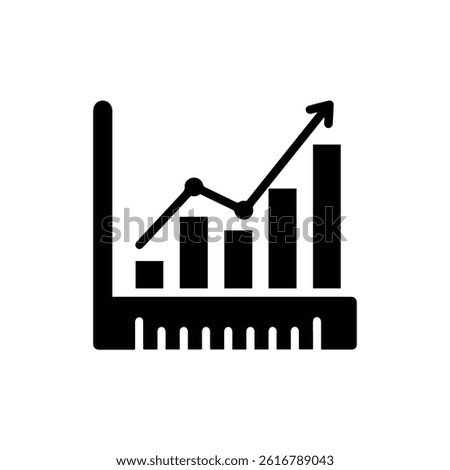 Market Sizing Icon with Ruler, Bars, and Graph - Solid Black