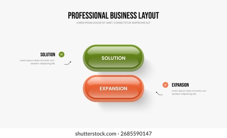 Marktlösung - Rahmenvorlage für zwei Optionsdiagramme. Digitale Rezension Präsentation Design Vektorgrafik. Projektwachstum 2 Element Infografik Slideshow Layout.