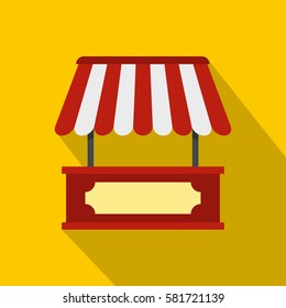 Market Stall Or Food Cart Icon. Flat Illustration Of Market Stall Or Food Cart Vector Icon For Web On Orange Background