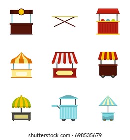 Conjunto de iconos de puesto de mercado. Conjunto plano del estilo de 9 iconos del vector del puesto del mercado para el Web aislado en el fondo blanco
