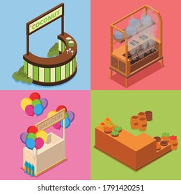 Market stall isometric illustration pack
