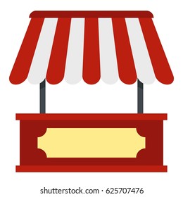 Market stall with red and white awning icon flat isolated on white background vector illustration