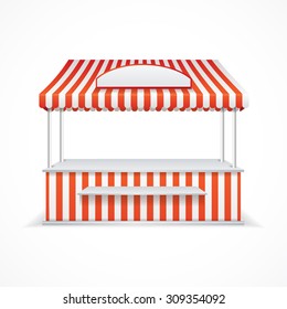 Market stall with red and white stripes. Vector illustration