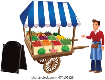 Market stall and trader.