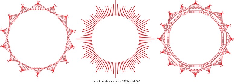 market stalls circle. circus and event tents. outline illustration.