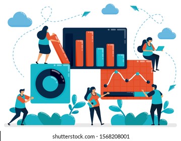 Market statistical analysis. Business chart data. Work with statistics data. Economic and business growth. Planning startup company. Vector illustration, graphic design, card, banner, brochure, flyer