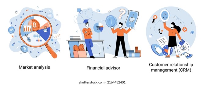 Análisis de estadísticas de mercado, asesor financiero, metáfora de temas de negocios de gestión de relaciones con los clientes. Dinero de inversión, planificación de gestión para el cliente. Consulta fiscal, interacción con los clientes