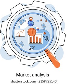 Análisis de datos de estadísticas de mercado desarrollo de estrategias de metáfora de comercialización. Investigación empresarial. Identificar las necesidades del negocio determinan la solución de problemas. Ver datos financieros a través de la lupa