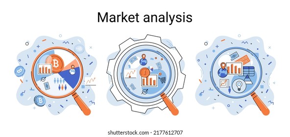 Análisis de datos de estadísticas de mercado desarrollo de estrategias de metáfora de comercialización. Investigación empresarial. Identificar las necesidades del negocio determinan la solución de problemas. Ver datos financieros a través de la lupa