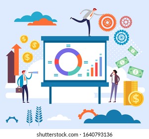 Market statistics strategy information finance concept. Vector flat cartoon graphic design illustration