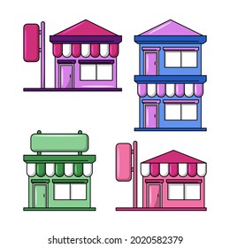 Market and store Building collections Colored vector illustration with simple hand drawn sketching style 