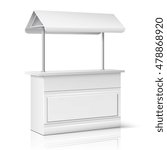 Market, store empty stand for trade information and business presentation vector illustration. Promotion counter, kiosk and promo stall