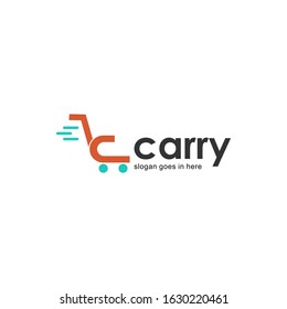 market store logo design with  shopping cart image illustration 