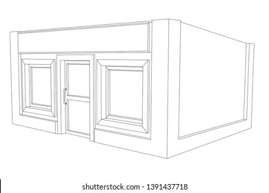 Tienda del mercado. Esquema del edificio. Ilustración vectorial aislada sobre fondo blanco