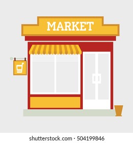 Market street store building facade small  shop front shopping design detailed illustration Vector