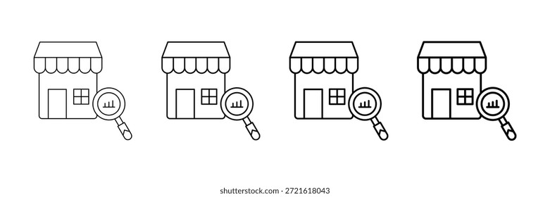 Market Study Icons Vector Set In Different Stroke Line Style