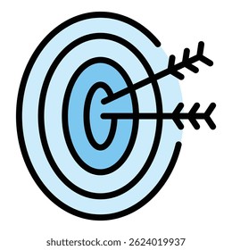 Vetor de contorno de ícone de alvo de mercado. Campanha do cliente. Cor plana da meta do público