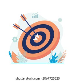Market targeting, business strategy vector illustration. Target board with arrow icon. Flat design suitable for many purposes.