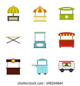 Market tent icon set. Flat style set of 9 market tent vector icons for web isolated on white background