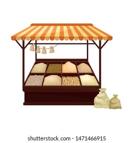 Market tent selling nuts. Vector illustration on white background.