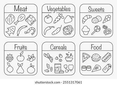 Market thin line icons. Supermarket symbols. Everything in the store and supermarket. EPS 10.