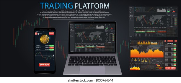 Market trade. Binary option. Trading platform, account. Press Call and Win transaction. Money Making, business. Market analysis. Investing. Screen of user interface for phone, laptop, tablet