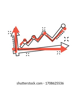 Market trend icon in comic style. Financial growth cartoon vector illustration on white isolated background. Increase splash effect business concept.