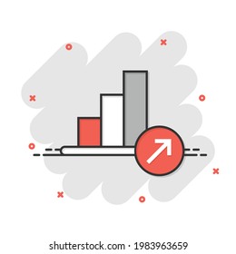 Market trend icon in comic style. Growth arrow with magnifier cartoon vector illustration on white isolated background. Increase splash effect business concept.